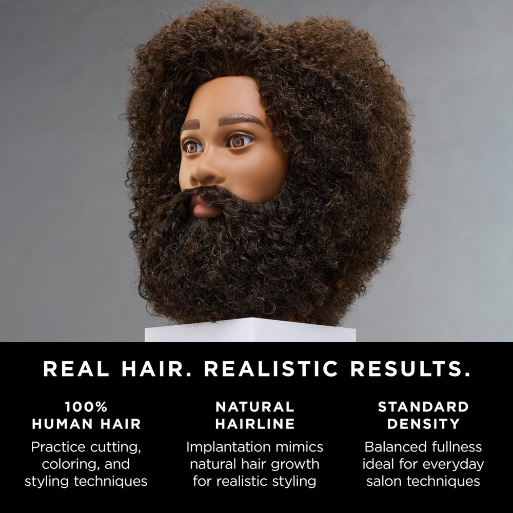 Theo 100% Textured Human Hair 16-18" Male Mannequin Head with Beard