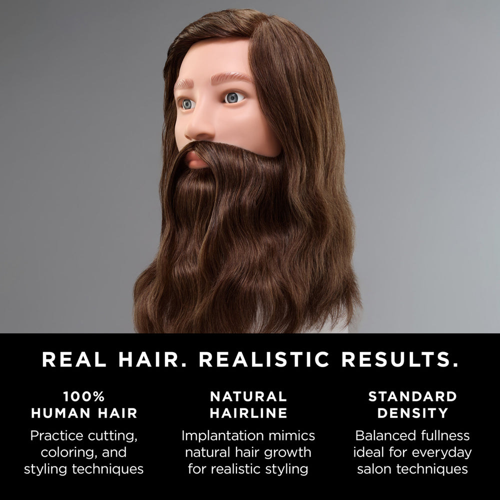 Aiden 100% Human Hair 16-18" Male Mannequin Head with Beard