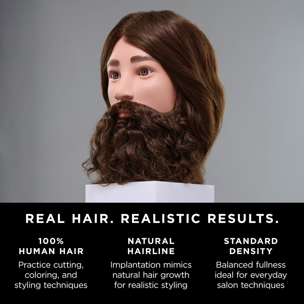 Aiden 100% Human Hair 16-18" Male Mannequin Head with Textured Hair Beard