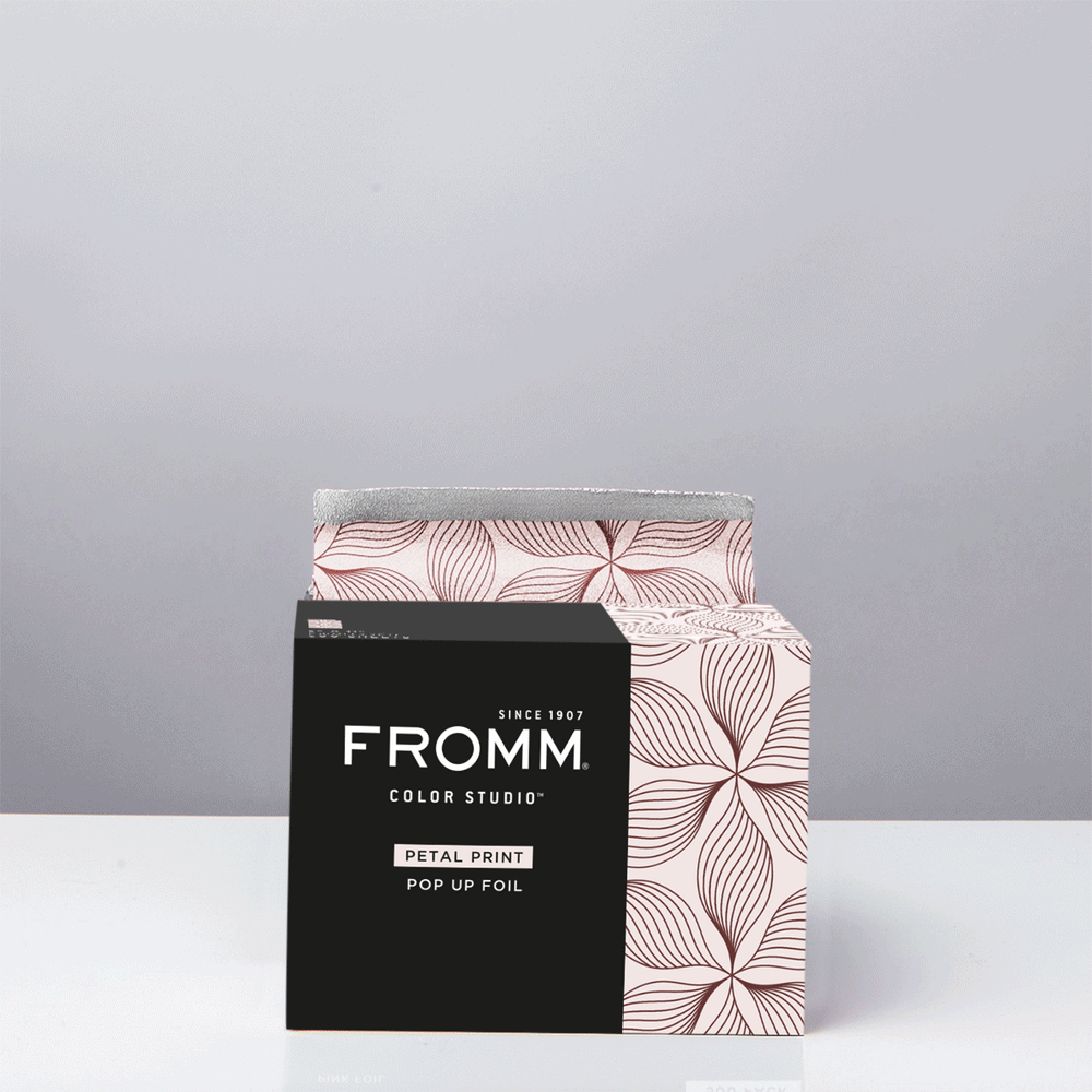 Fromm Petals Hair Color Foil getting pulled from a box