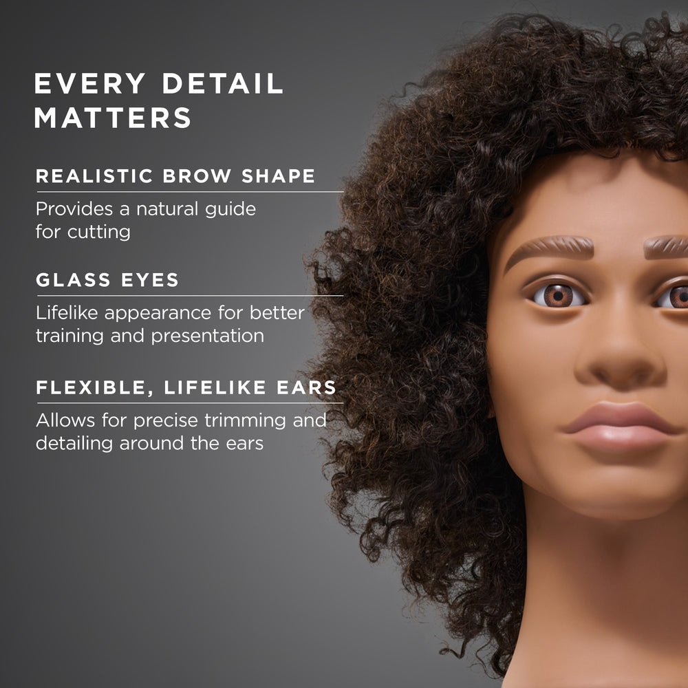 Theo 100% Textured Human Hair 16-18" Male Mannequin Head