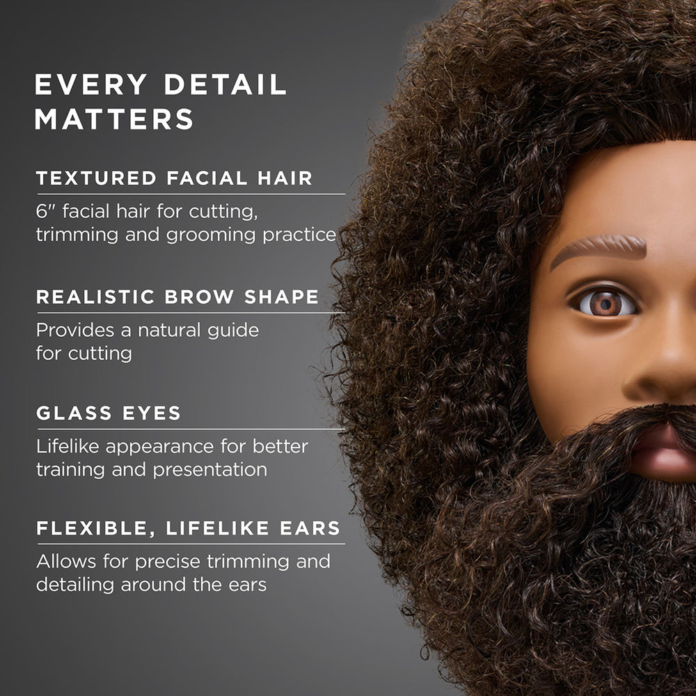 Theo 100% Textured Human Hair 16-18" Male Mannequin Head with Beard