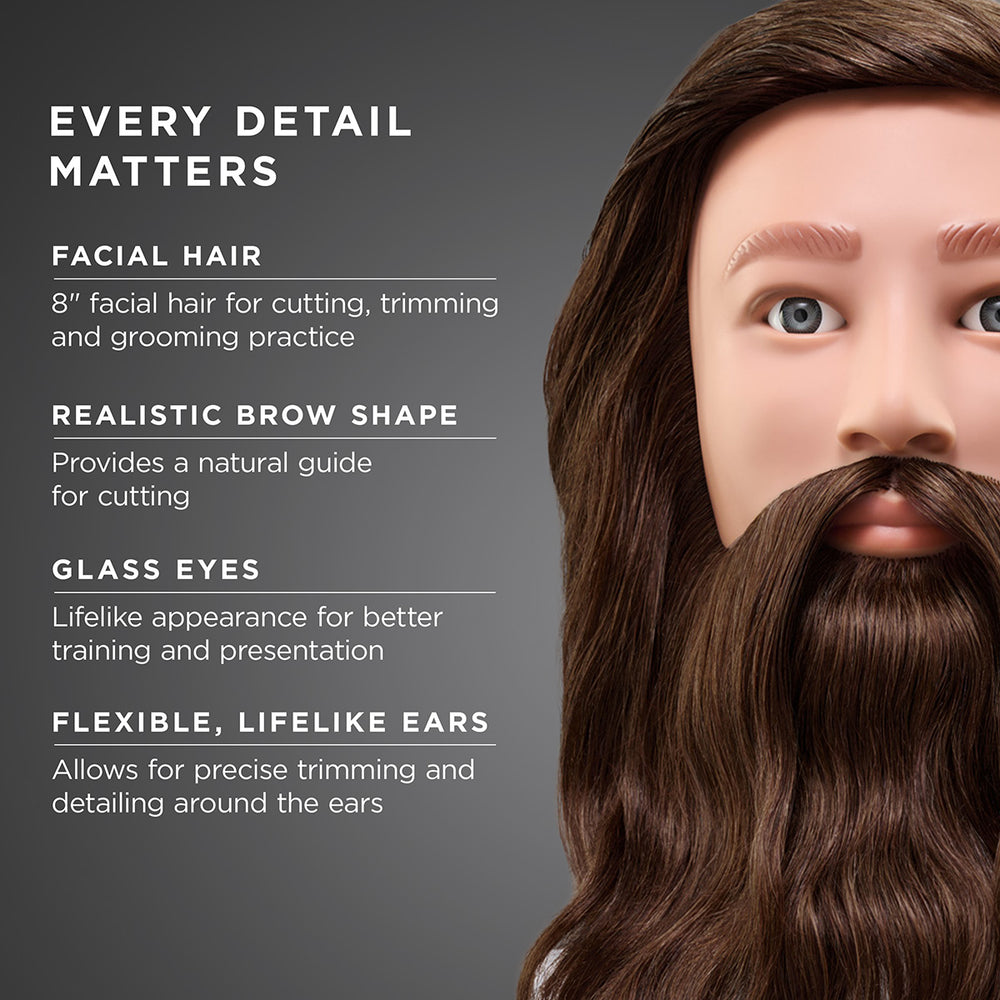 Aiden 100% Human Hair 16-18" Male Mannequin Head with Beard