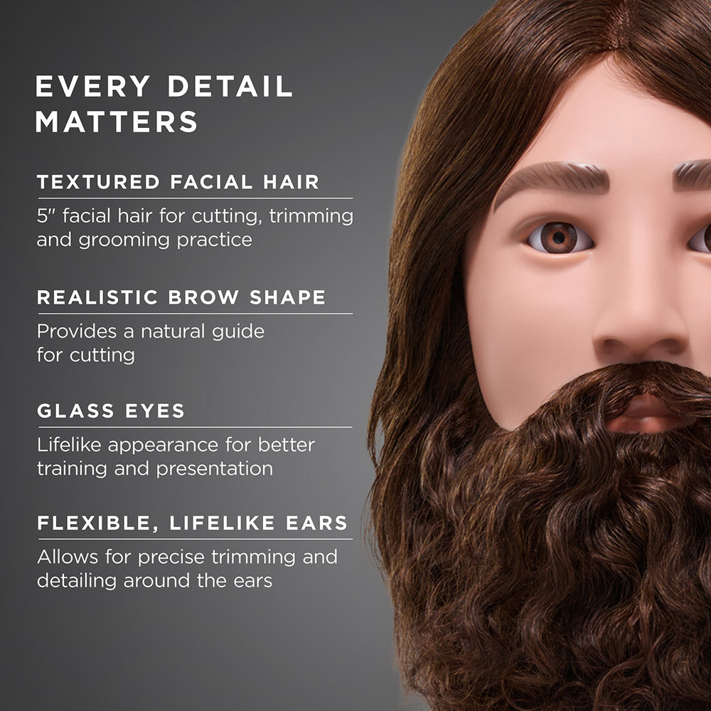 Aiden 100% Human Hair 16-18" Male Mannequin Head with Textured Hair Beard