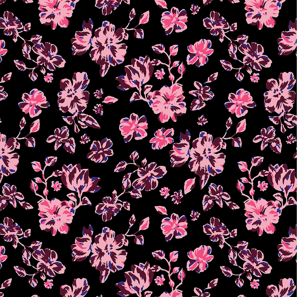 Pink floral pattern on a black background