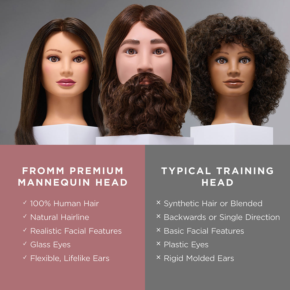 Aiden 100% Human Hair 16-18" Male Mannequin Head with Textured Hair Beard