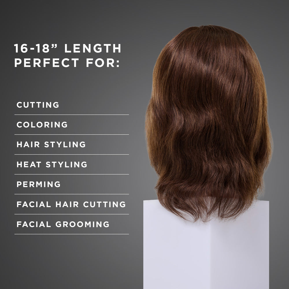 Aiden 100% Human Hair 16-18" Male Mannequin Head with Textured Hair Beard
