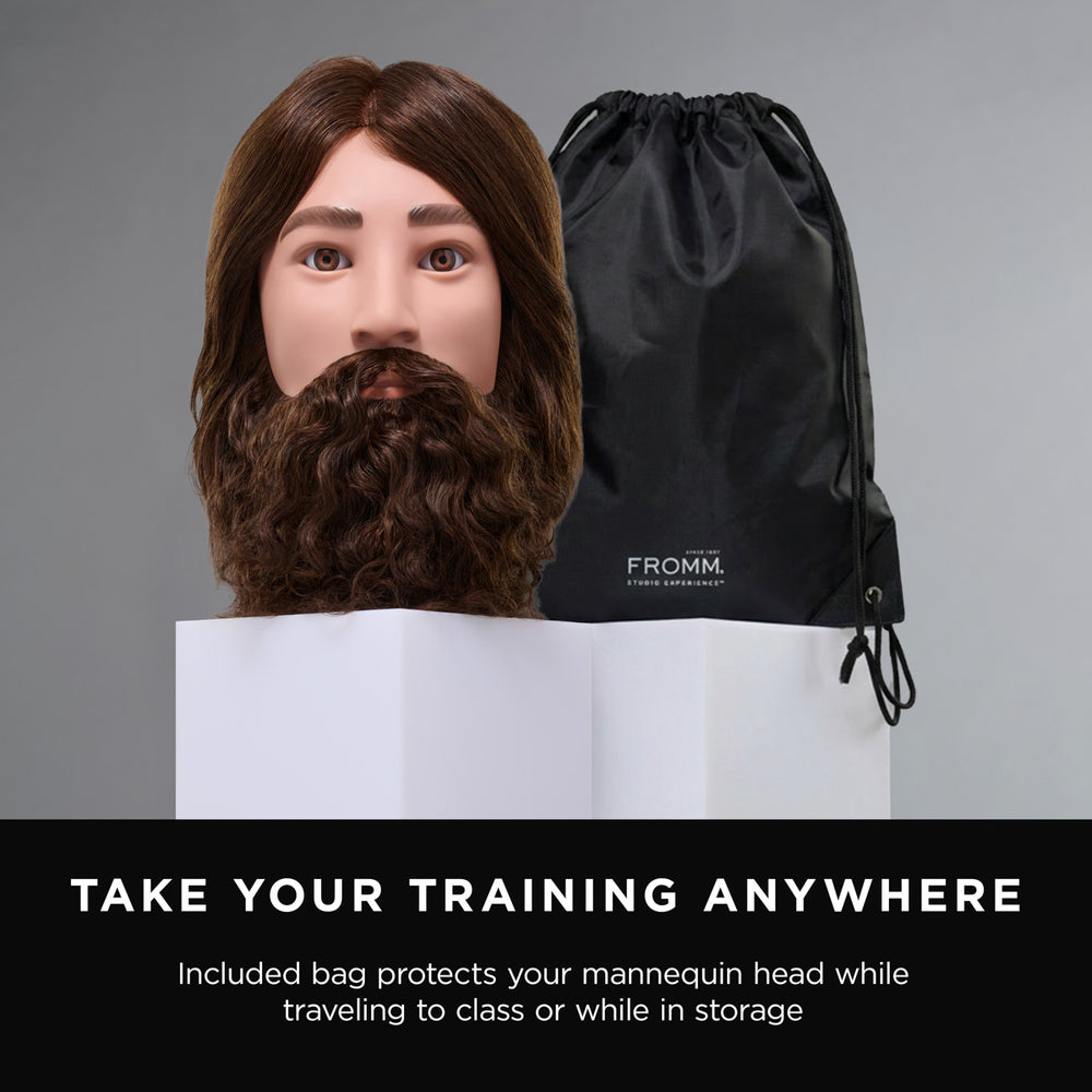Aiden 100% Human Hair 16-18" Male Mannequin Head with Textured Hair Beard