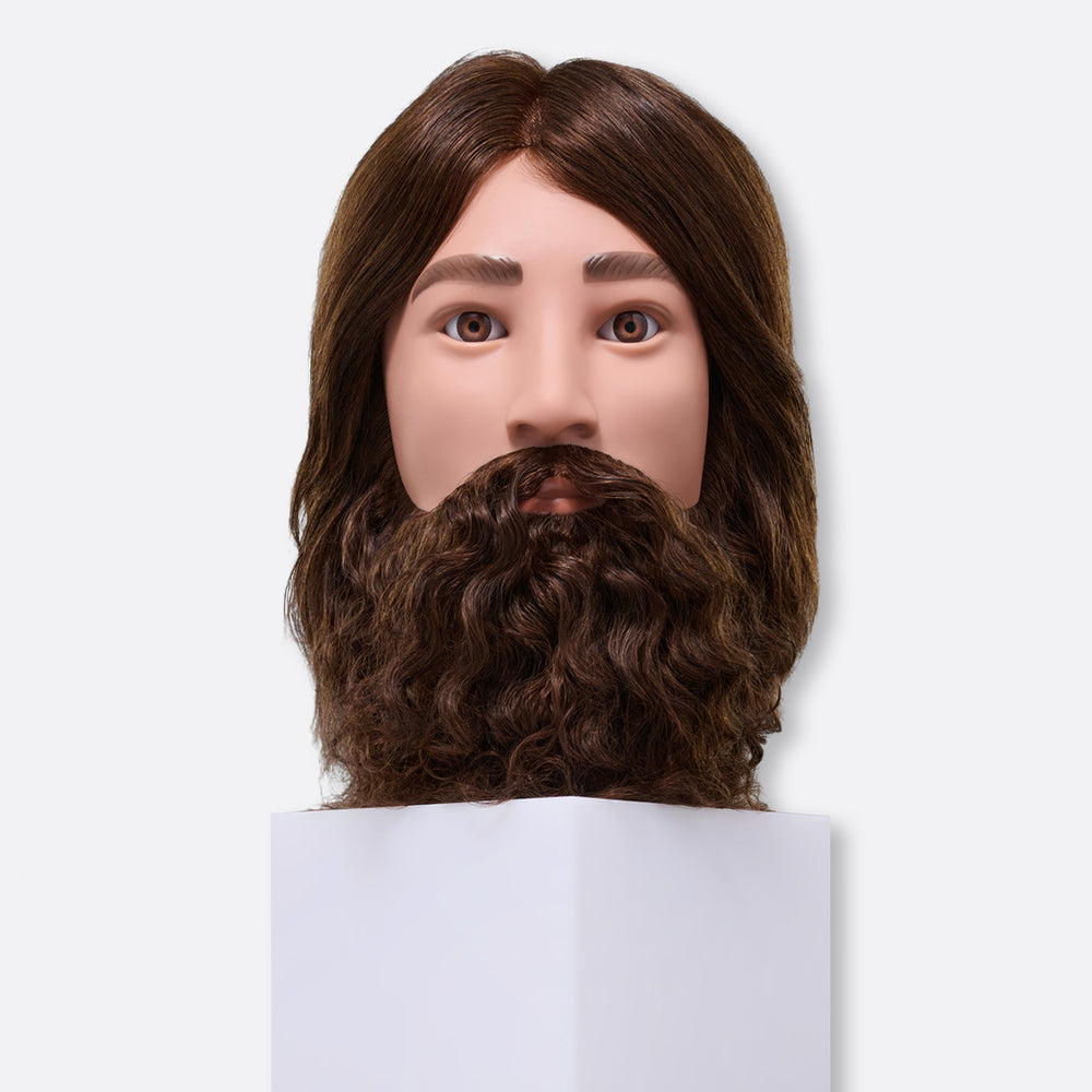 Aiden 100% Human Hair 16-18" Male Mannequin Head with Textured Hair Beard