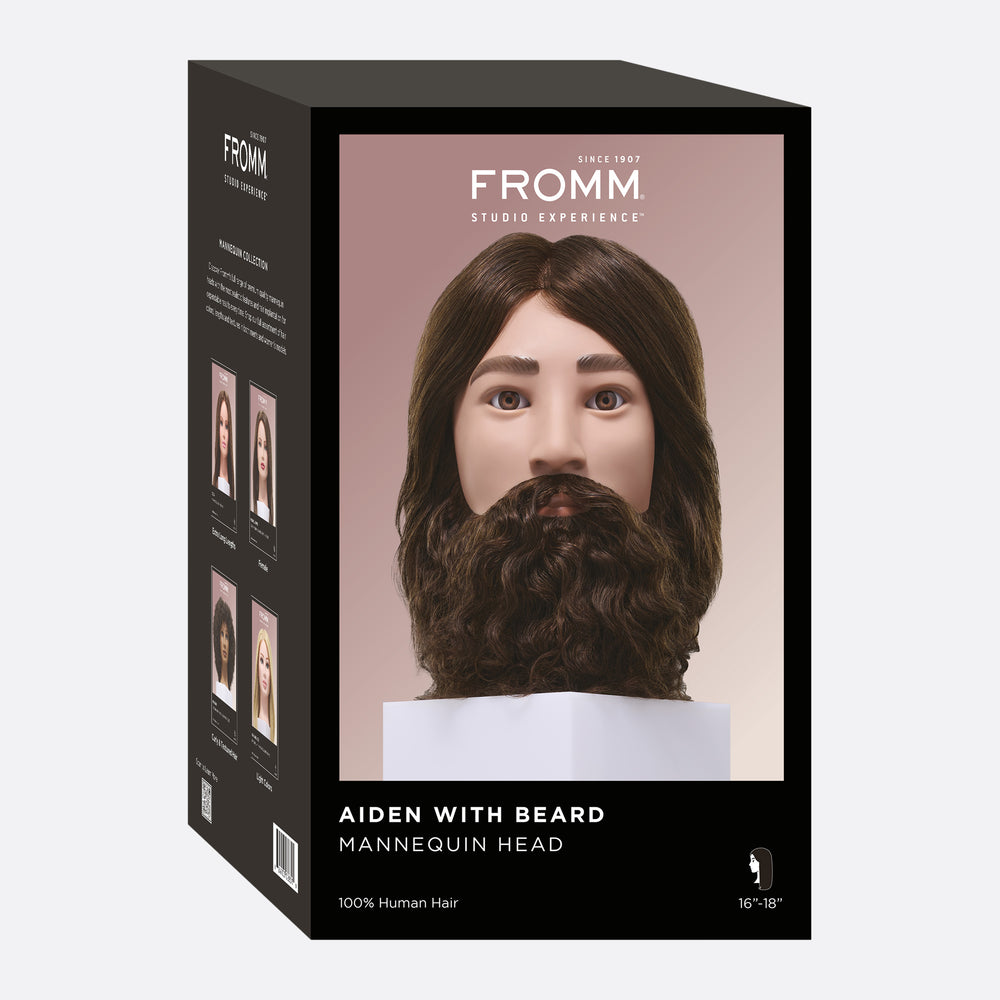 Aiden 100% Human Hair 16-18" Male Mannequin Head with Textured Hair Beard
